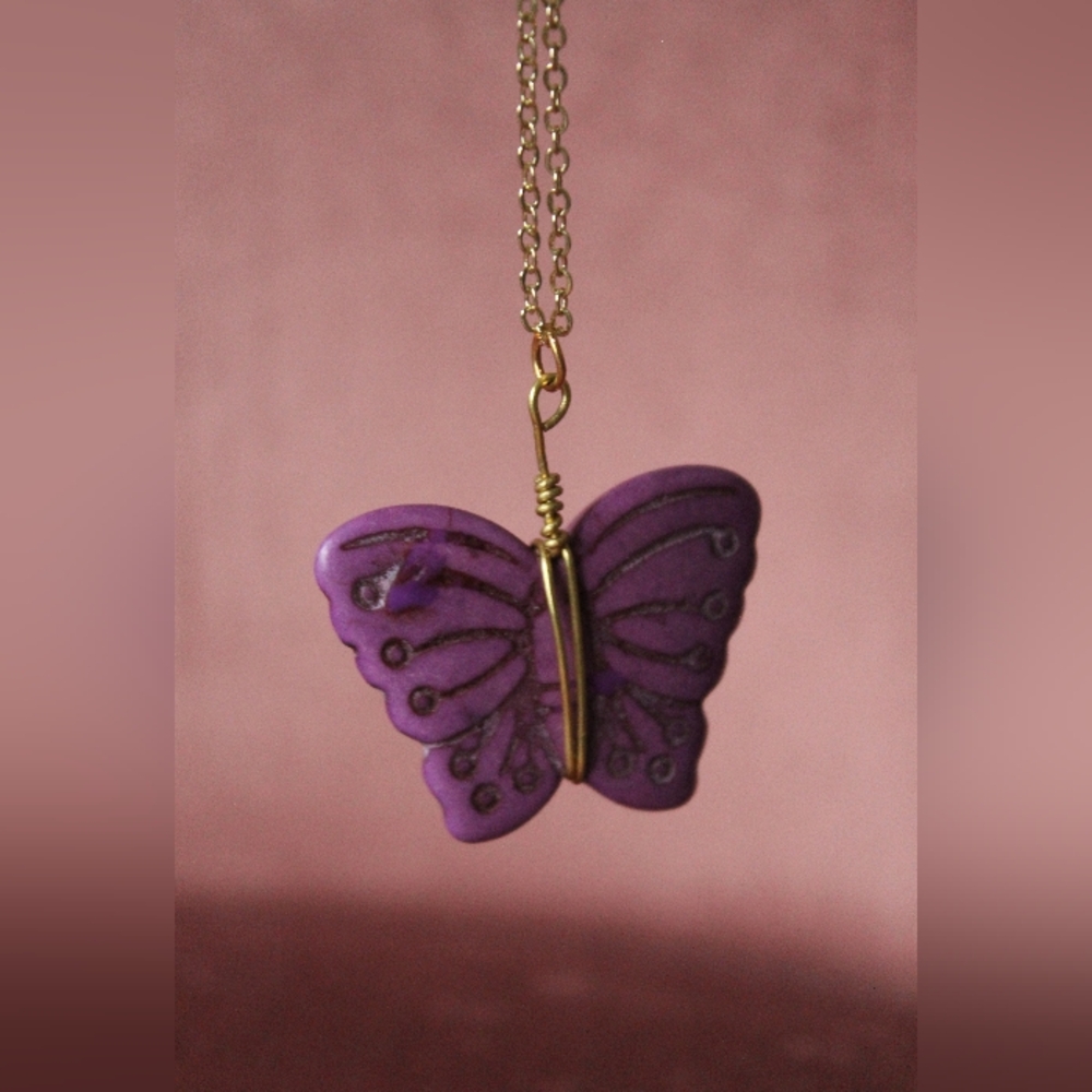 Monarch + Collections Wire Wrapped Stone Butterfly Necklace